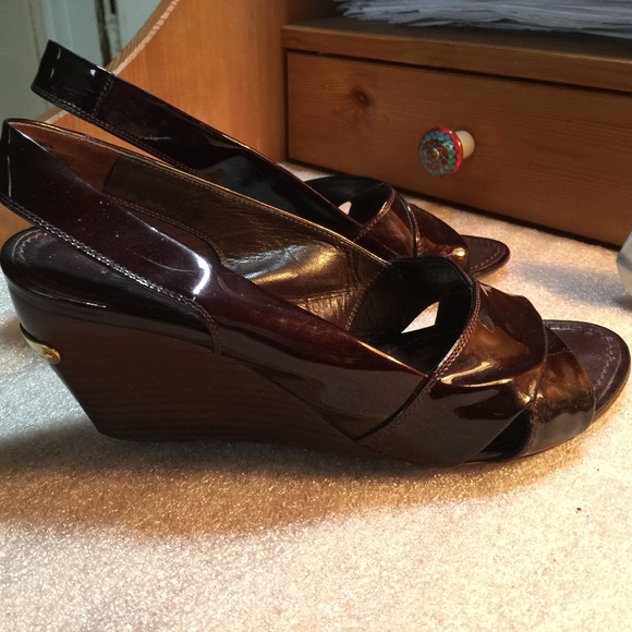 LOUIS VUITTON HEELS WEDGES PLTFRM BURGUND 7.5-37.5 - Picture 7 of 7